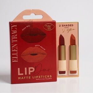 Ellen Tracy Lip Duo Matte Lipsticks - Deep Red and Deep Peach New